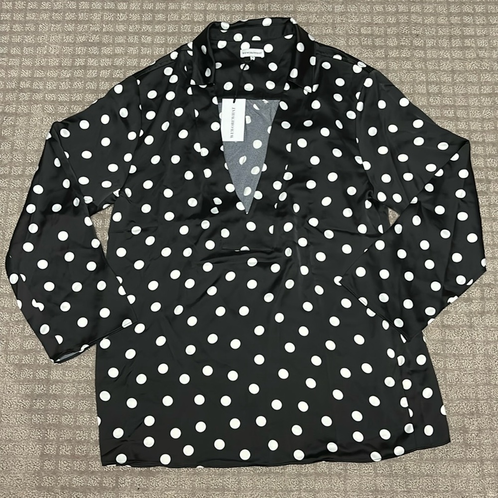 WeWoreWhat Caftan Oversized Polka Dot Shirtdress Black - Picture 3 of 6